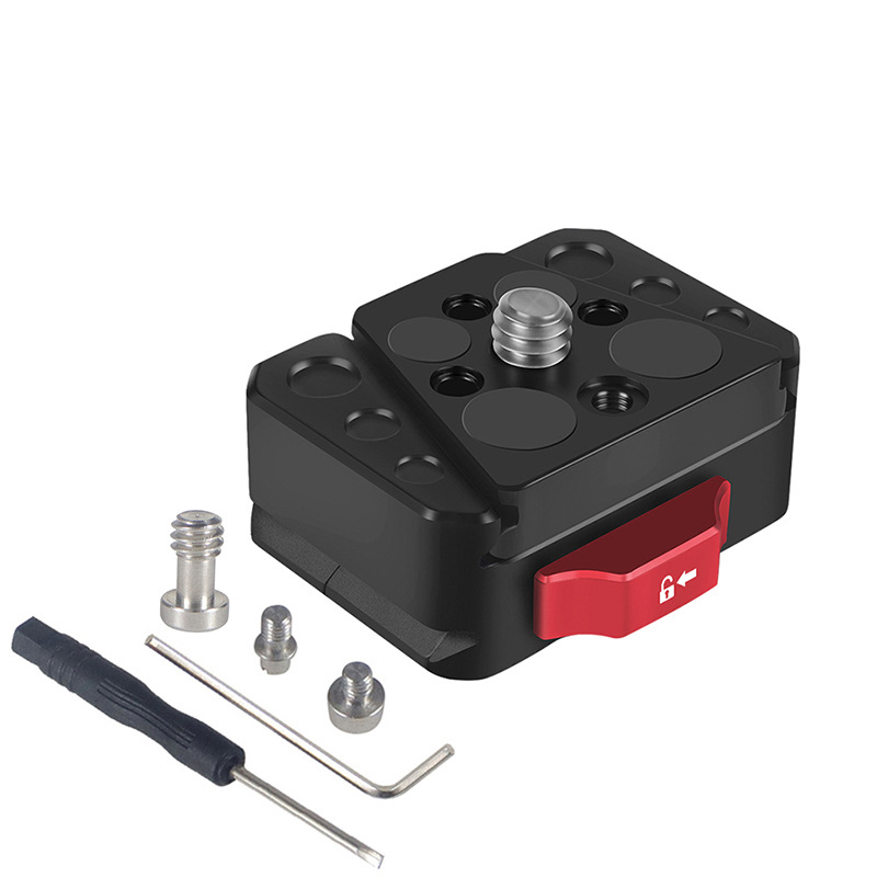 Placă de eliberare rapidă din aliaj de aluminiu; compatibilă cu trepied, camere SLR/mirrorless și camere de acțiune; greutate 0.045 kg