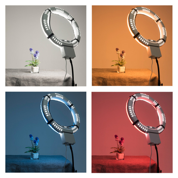 Lampă profesională pentru fotografie în formă de inel; caracteristici cheie: 5500K lumină zile, 220V, 45/70W, fără reglaj al intensității