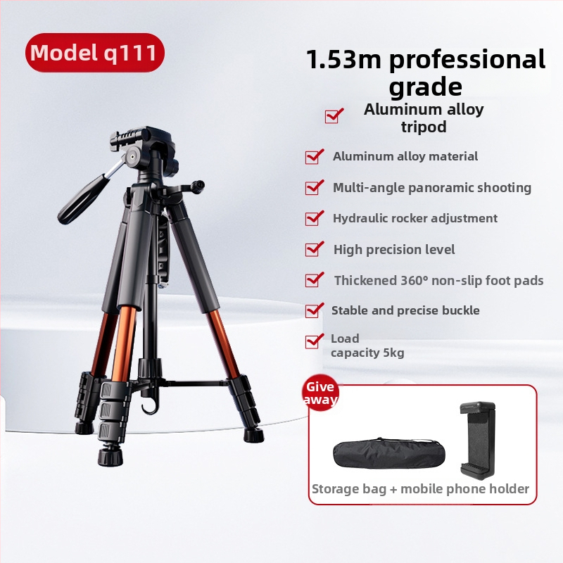 Kameros trikojis su 3D gimbal galva, 4 dalių aliuminio lydinio stovas, apkrova 2–5 kg, maksimali aukštis 188 cm, greito atleidimo plokštelė įtraukta