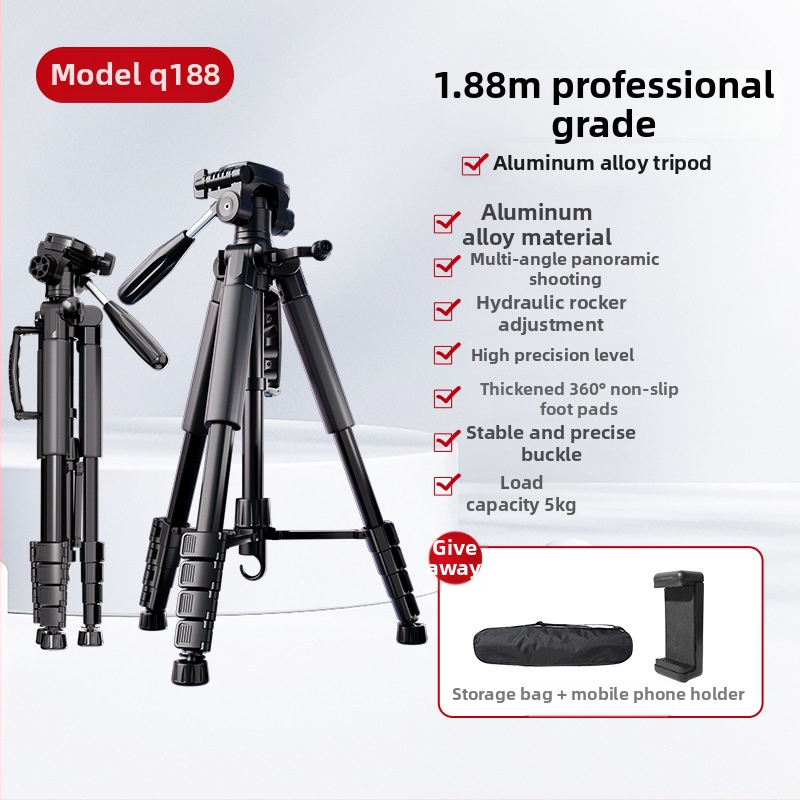 Kameros trikojis su 3D gimbal galva, 4 dalių aliuminio lydinio stovas, apkrova 2–5 kg, maksimali aukštis 188 cm, greito atleidimo plokštelė įtraukta