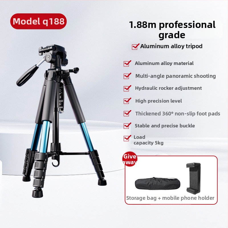 Kameros trikojis su 3D gimbal galva, 4 dalių aliuminio lydinio stovas, apkrova 2–5 kg, maksimali aukštis 188 cm, greito atleidimo plokštelė įtraukta