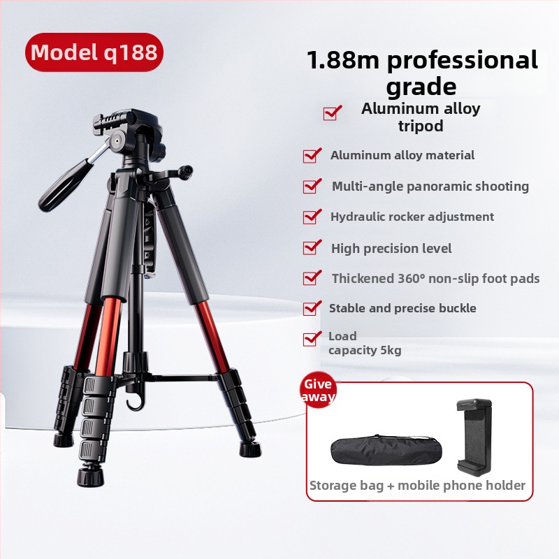 Kameros trikojis su 3D gimbal galva, 4 dalių aliuminio lydinio stovas, apkrova 2–5 kg, maksimali aukštis 188 cm, greito atleidimo plokštelė įtraukta