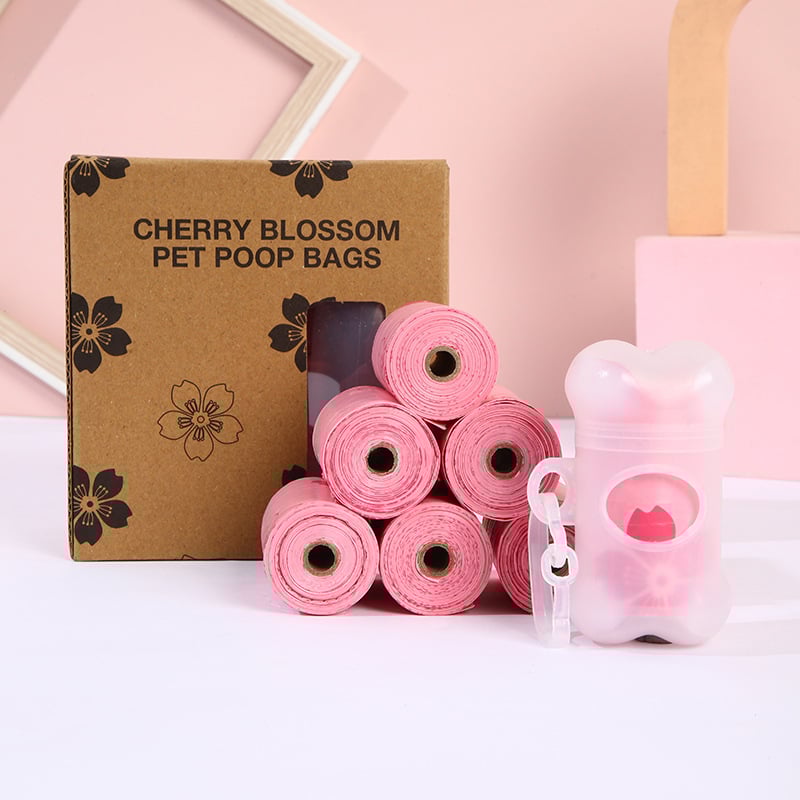 Biodegradábilis kutyapiszok zacskók, tekercsben, PE+EPI anyagú, vastagított, hordozható készlet