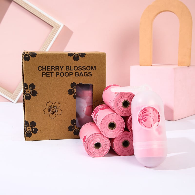 Biodegradábilis kutyapiszok zacskók, tekercsben, PE+EPI anyagú, vastagított, hordozható készlet