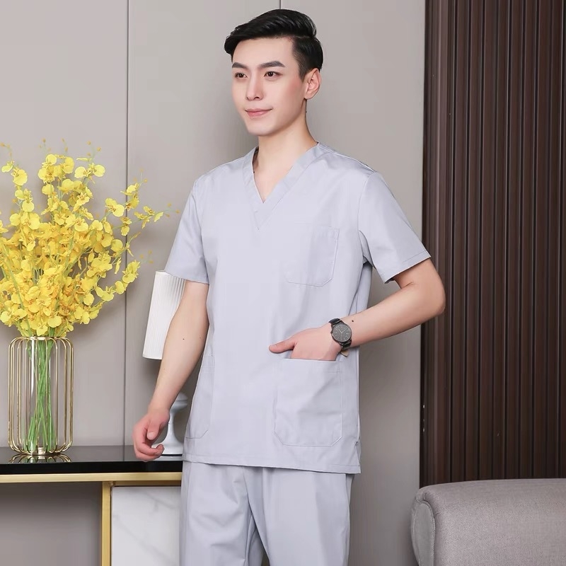 Set de haine medicale – decolteu în V, mâneci scurte, material ce evacuează umezeala, 65% poliester / 35% bumbac, unisex