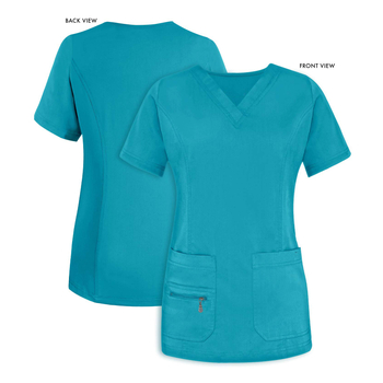 Set de scrubs medical de vară cu mânecă scurtă pentru doctor și asistentă — salon dentar, amestec poliester-spandex care evacuează umezeala, decolteu în V, pantaloni