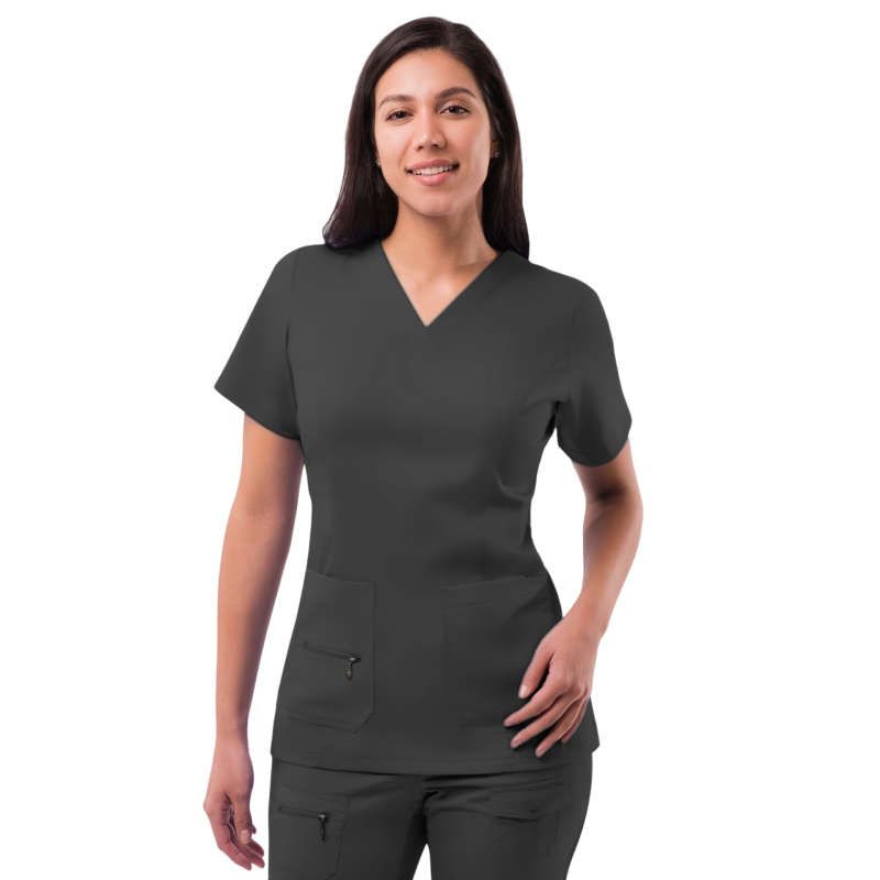 Set de scrubs medical de vară cu mânecă scurtă pentru doctor și asistentă — salon dentar, amestec poliester-spandex care evacuează umezeala, decolteu în V, pantaloni