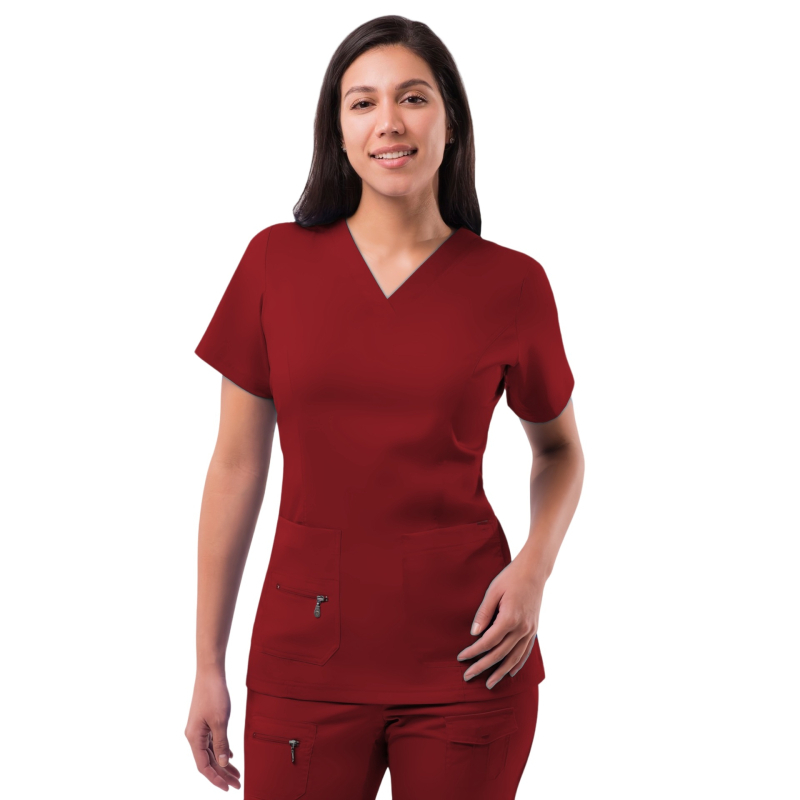 Set de scrubs medical de vară cu mânecă scurtă pentru doctor și asistentă — salon dentar, amestec poliester-spandex care evacuează umezeala, decolteu în V, pantaloni