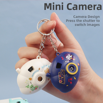 Mini fotoaparát so svetelnou projekciou v kartúnovom štýle, prívesok na kľúče, plast, pre deti 4–6 rokov