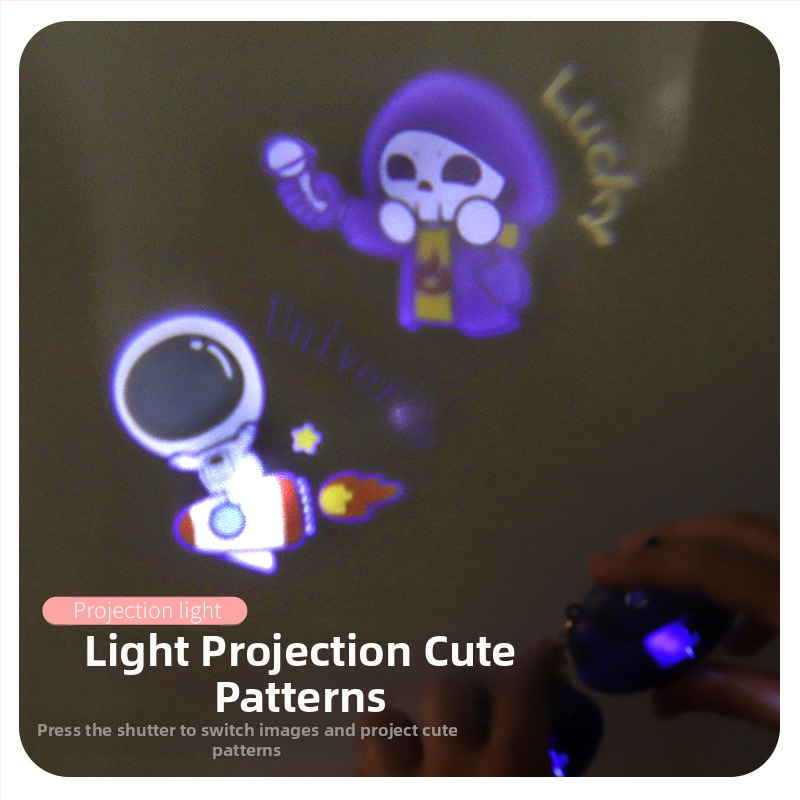 Mini fotoaparát so svetelnou projekciou v kartúnovom štýle, prívesok na kľúče, plast, pre deti 4–6 rokov