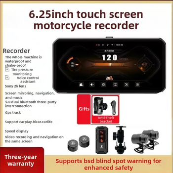 Motociklo DVR su priekinė ir galine kamera, BSD aklųjų zonų įspėjimas, CarPlay ir GPS, 160° matymo kampas, 12.0 MP