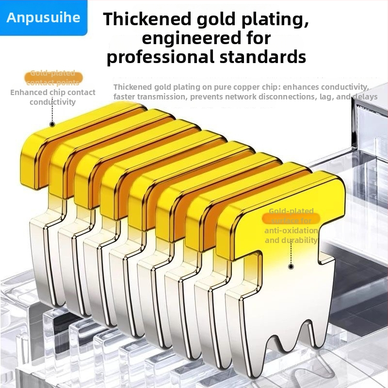 RJ45 konektor s 8 vodičmi z čistého meďe, zlaté kontakty, kompatibilný Cat5e/Cat6, vysokorýchlostný prenos