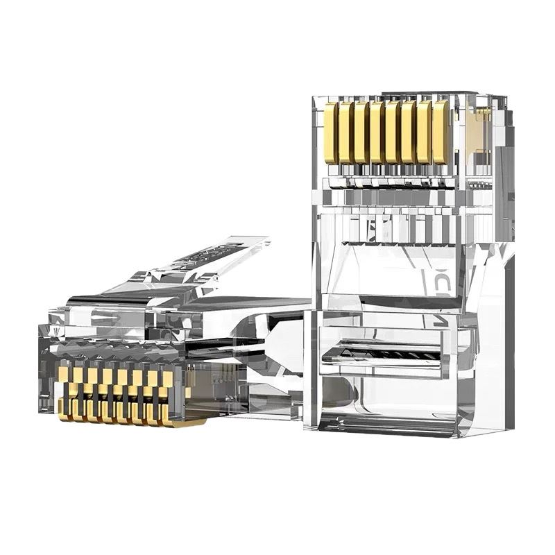 RJ45 jungtis su 8 laidiniais iš gryno vario, auksuoti kontaktai, suderinama su Cat5e/Cat6, didelio greičio perdavimas