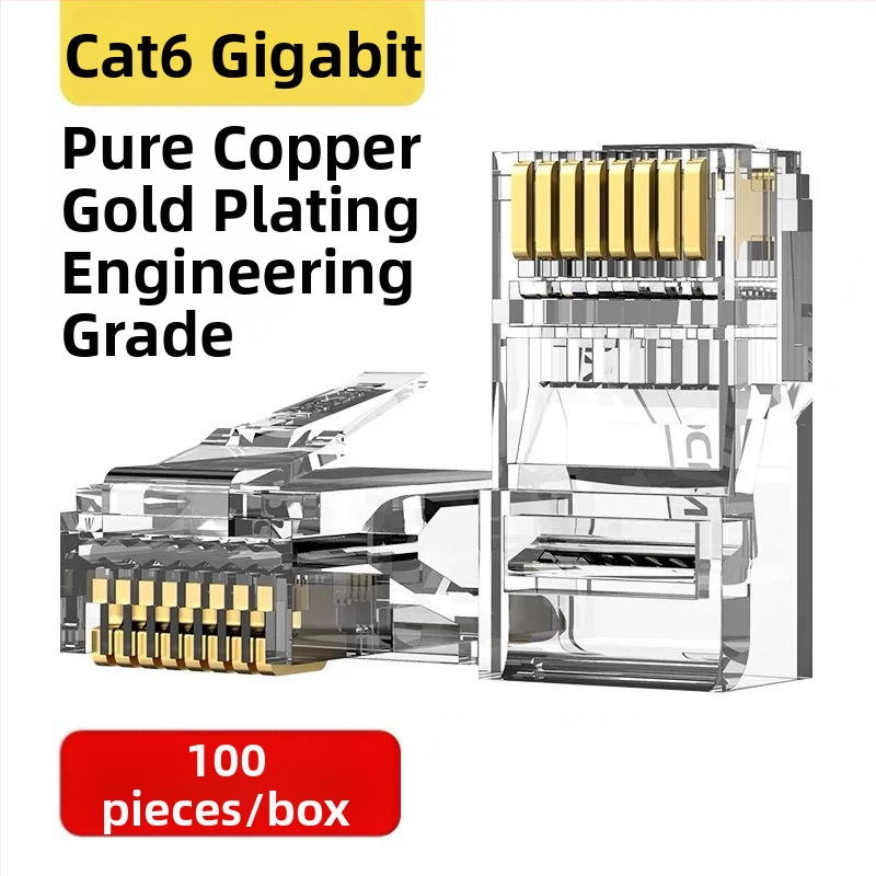 RJ45 jungtis su 8 laidiniais iš gryno vario, auksuoti kontaktai, suderinama su Cat5e/Cat6, didelio greičio perdavimas
