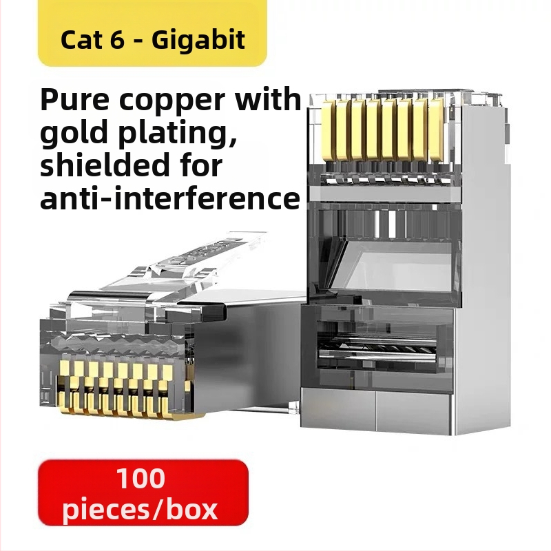 RJ45 jungtis su 8 laidiniais iš gryno vario, auksuoti kontaktai, suderinama su Cat5e/Cat6, didelio greičio perdavimas