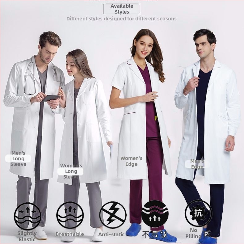 Set unisex de uniformă medicală, top cu mânecă 3/4 și guler de blană, pantaloni capri, țesătură chenille cu spandex, protecție împotriva radiațiilor