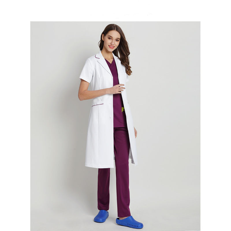 Set unisex de uniformă medicală, top cu mânecă 3/4 și guler de blană, pantaloni capri, țesătură chenille cu spandex, protecție împotriva radiațiilor