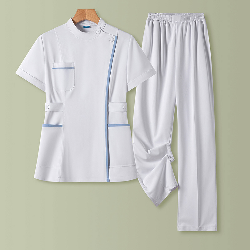 Унисекс униформа за медицински персонал – двучастов комплект с ръкави 3/4 и яка от пух, Chenille плат със спандекс, антирадиационна, пролет 2025
