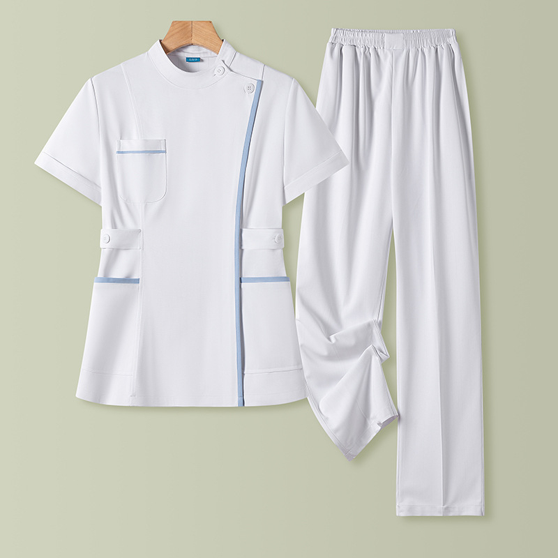 Унисекс униформа за медицински персонал – двучастов комплект с ръкави 3/4 и яка от пух, Chenille плат със спандекс, антирадиационна, пролет 2025