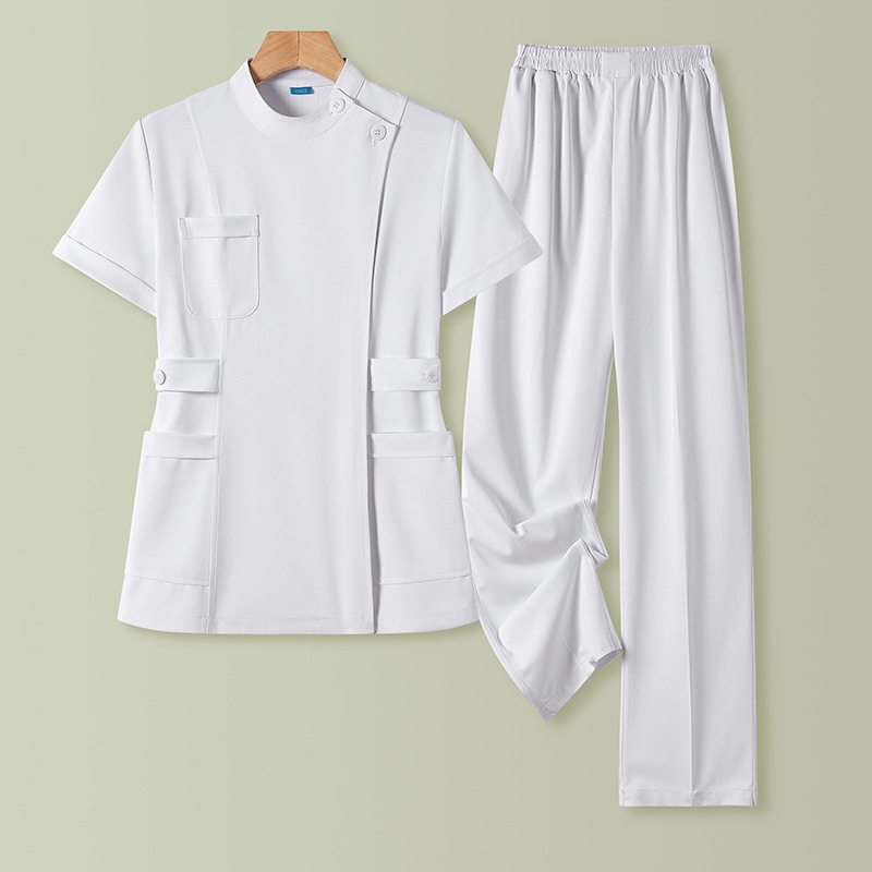 Унисекс униформа за медицински персонал – двучастов комплект с ръкави 3/4 и яка от пух, Chenille плат със спандекс, антирадиационна, пролет 2025