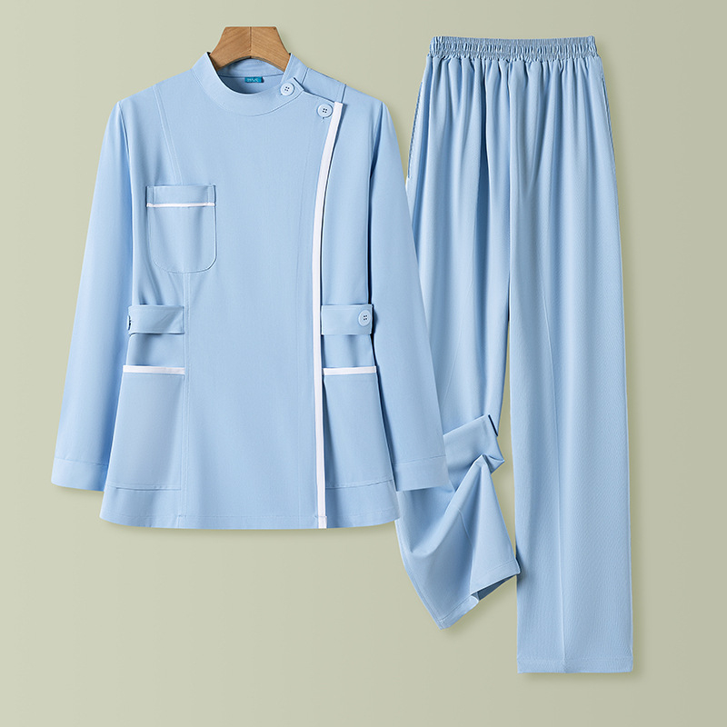 Унисекс униформа за медицински персонал – двучастов комплект с ръкави 3/4 и яка от пух, Chenille плат със спандекс, антирадиационна, пролет 2025