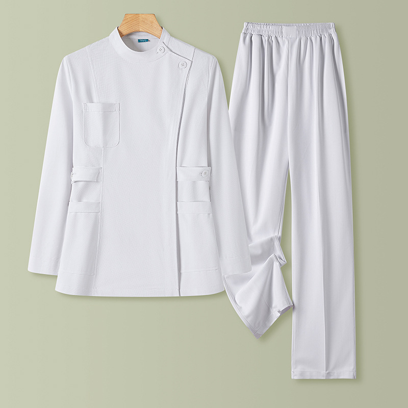 Унисекс униформа за медицински персонал – двучастов комплект с ръкави 3/4 и яка от пух, Chenille плат със спандекс, антирадиационна, пролет 2025
