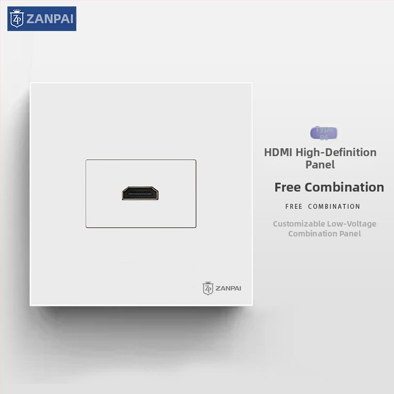 Zanpai 86-тип скрит HDMI панел за вграждане в стената, HDMI 2.0, 4K, стенна розетка, национален стандарт
