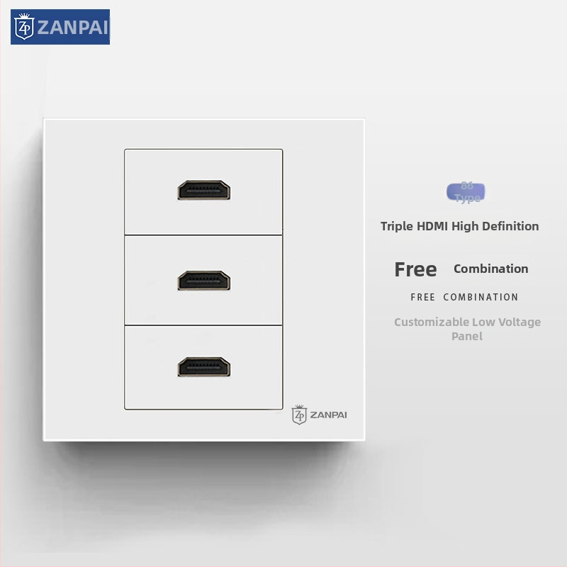 Zanpai 86-тип скрит HDMI панел за вграждане в стената, HDMI 2.0, 4K, стенна розетка, национален стандарт