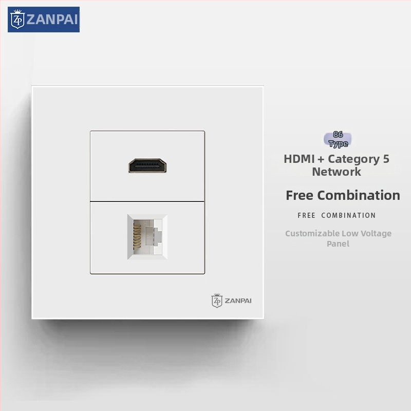 Zanpai 86-тип скрит HDMI панел за вграждане в стената, HDMI 2.0, 4K, стенна розетка, национален стандарт