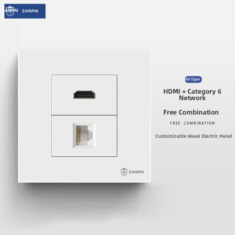 Zanpai 86-тип скрит HDMI панел за вграждане в стената, HDMI 2.0, 4K, стенна розетка, национален стандарт