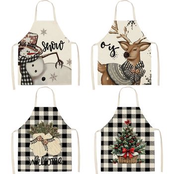 Безръкавна престилка за кухня, лен, антизамърсяваща защита, модел: елен със снежинка и Дядо Коледа