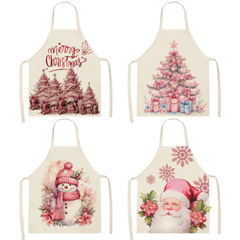Безръкавна престилка за кухня, лен, антизамърсяваща защита, модел: елен със снежинка и Дядо Коледа
