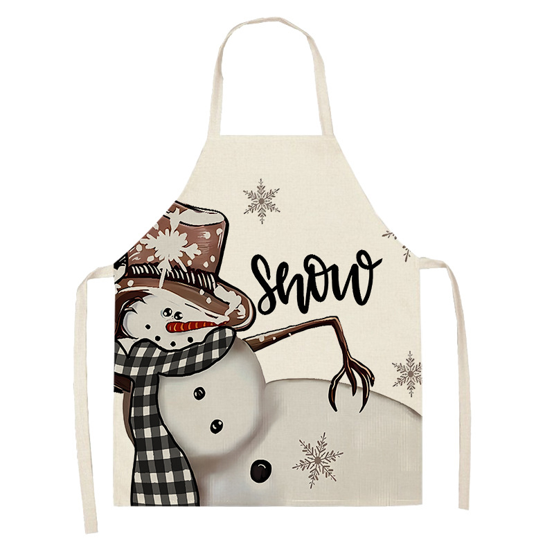 Безръкавна престилка за кухня, лен, антизамърсяваща защита, модел: елен със снежинка и Дядо Коледа