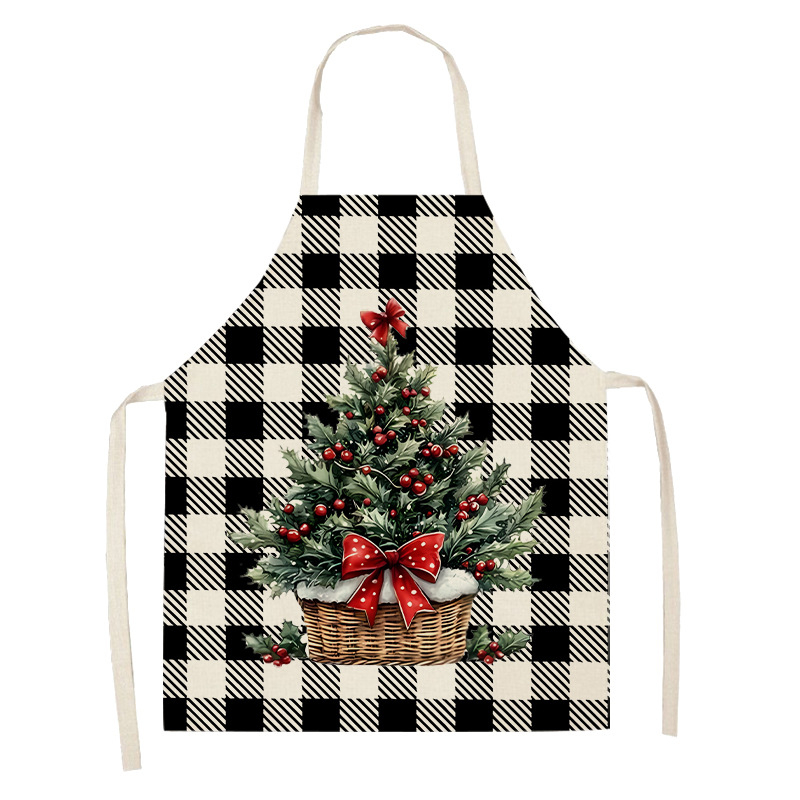 Безръкавна престилка за кухня, лен, антизамърсяваща защита, модел: елен със снежинка и Дядо Коледа