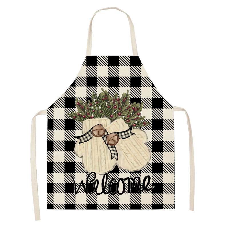 Безръкавна престилка за кухня, лен, антизамърсяваща защита, модел: елен със снежинка и Дядо Коледа