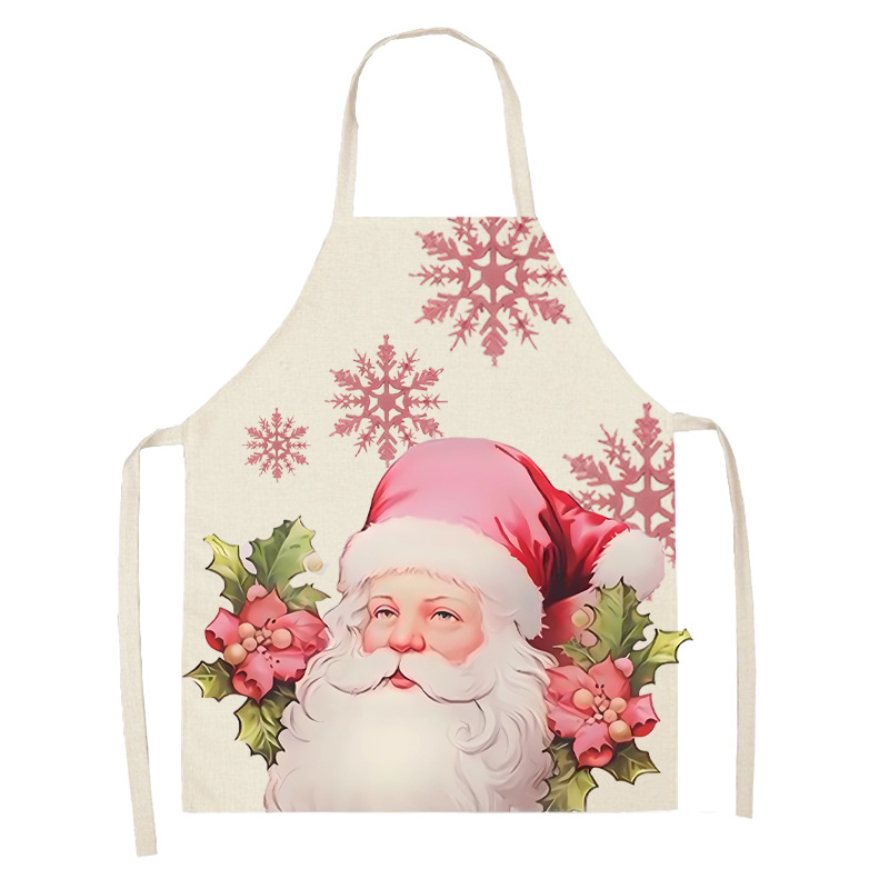 Безръкавна престилка за кухня, лен, антизамърсяваща защита, модел: елен със снежинка и Дядо Коледа