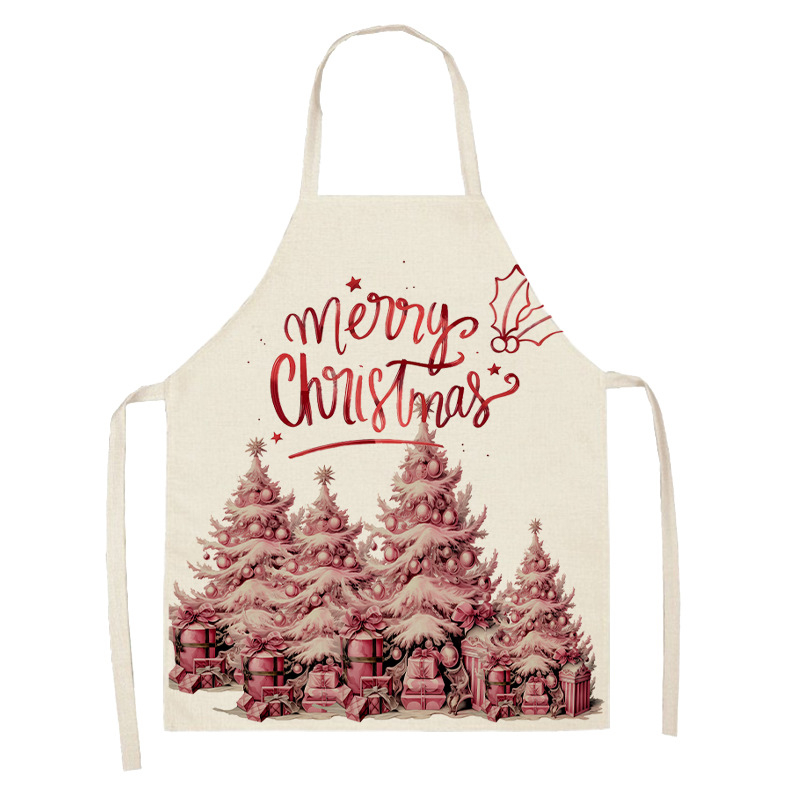 Безръкавна престилка за кухня, лен, антизамърсяваща защита, модел: елен със снежинка и Дядо Коледа