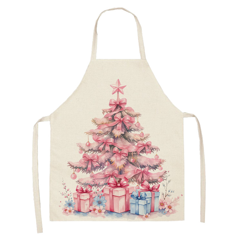 Безръкавна престилка за кухня, лен, антизамърсяваща защита, модел: елен със снежинка и Дядо Коледа