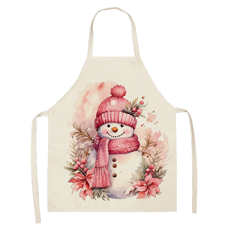 Безръкавна престилка за кухня, лен, антизамърсяваща защита, модел: елен със снежинка и Дядо Коледа