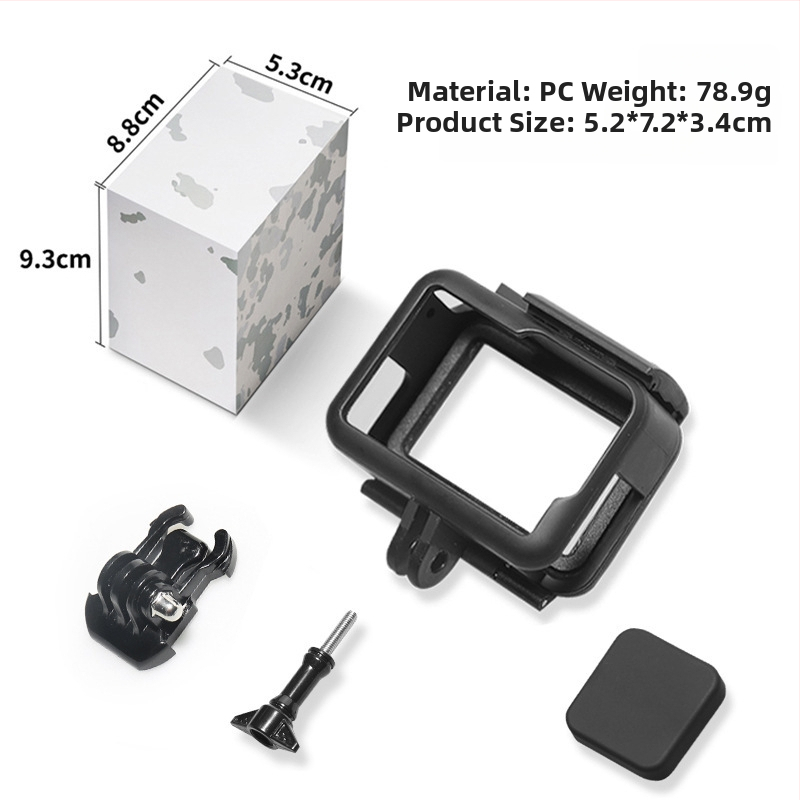 GoPro 10/11/12/13 plastový rám ochranný Cage s krytom batérie – PA materiál; obsahuje rám, základ, dlhé skrutky, kryt objektívu, balenie; tlač loga možná; kompatibilný s GoPro 9