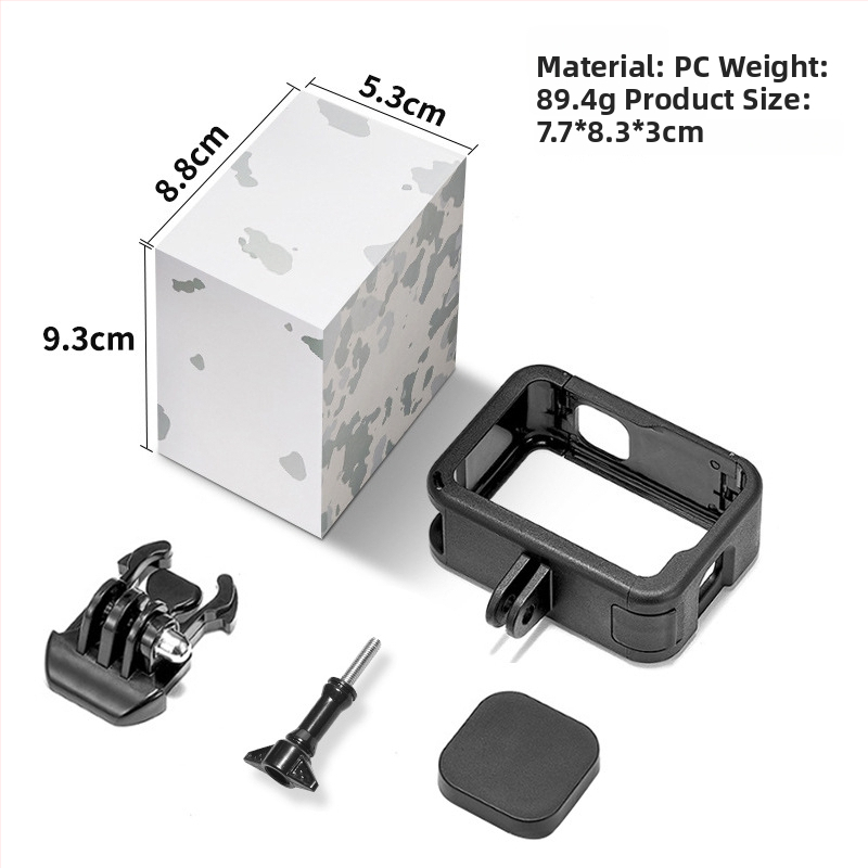 GoPro 10/11/12/13 пластмасова рамка за защита с капак на батерията – PA материал; включва рамка, база, дълги винтове, капак на лещата, капак на батерията; опаковка включена; съвместима с GoPro 9