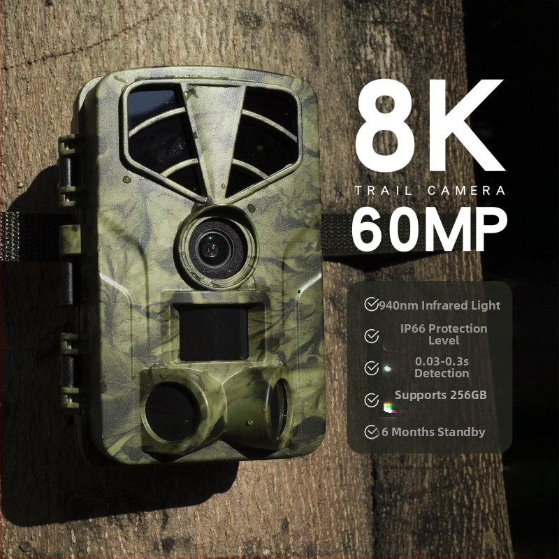 PR906 Cameră de monitorizare outdoor 8K Wide, LCD 2.0, Stocare pe card SD, Carcasă ABS, Sursă: 8 baterii AA + intrare DC