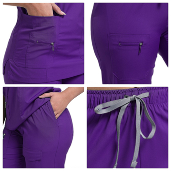 Женски медицински комплект за облекло (горна и долна част отделно) — влагоотводящ полиестер-еластан, къси ръкави, V-образно деколте, за болнична служба