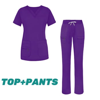 Женски медицински комплект за облекло (горна и долна част отделно) — влагоотводящ полиестер-еластан, къси ръкави, V-образно деколте, за болнична служба