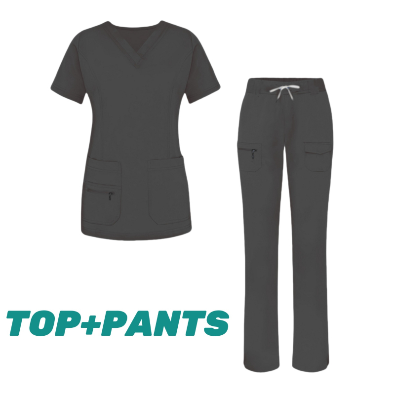 Женски медицински комплект за облекло (горна и долна част отделно) — влагоотводящ полиестер-еластан, къси ръкави, V-образно деколте, за болнична служба