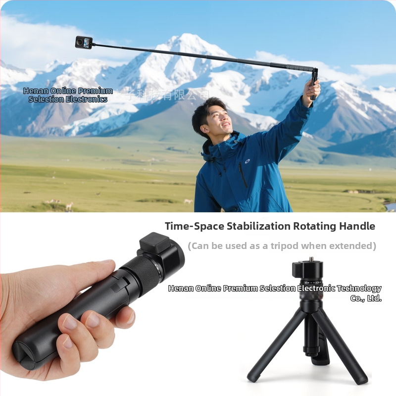 Trepied cu mâner rotativ din aliaj de aluminiu, extensie pentru camere Insta360 și camere panoramice DJI, model Zd-0258, 4 secțiuni, sarcină maximă până la 2 kg