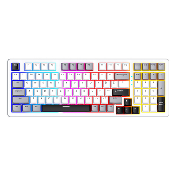 SOREX SK98W mechanická klávesnica, kompaktná s 87 klávesami, zelené spínače, RGB podsvietenie, trojmodálna konektivita (Bluetooth, USB-C káblová, 2,4G bezdrôtová), podpora prispôsobenia