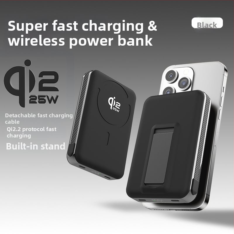 Power Bank ar solid-state bateriju, iebūvētu statīvu un magnētisku bezvadu uzlādi 25W, Qi2.2 protokols, maksimālā izeja 35W