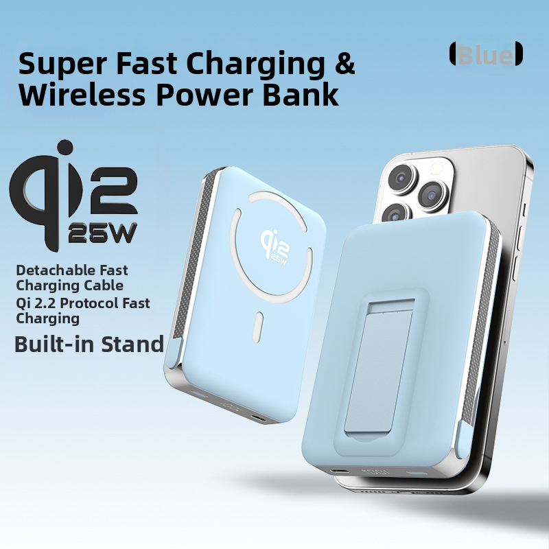 Power Bank ar solid-state bateriju, iebūvētu statīvu un magnētisku bezvadu uzlādi 25W, Qi2.2 protokols, maksimālā izeja 35W