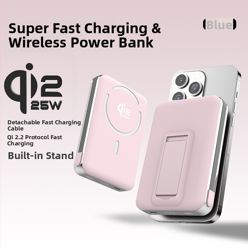 Power Bank ar solid-state bateriju, iebūvētu statīvu un magnētisku bezvadu uzlādi 25W, Qi2.2 protokols, maksimālā izeja 35W
